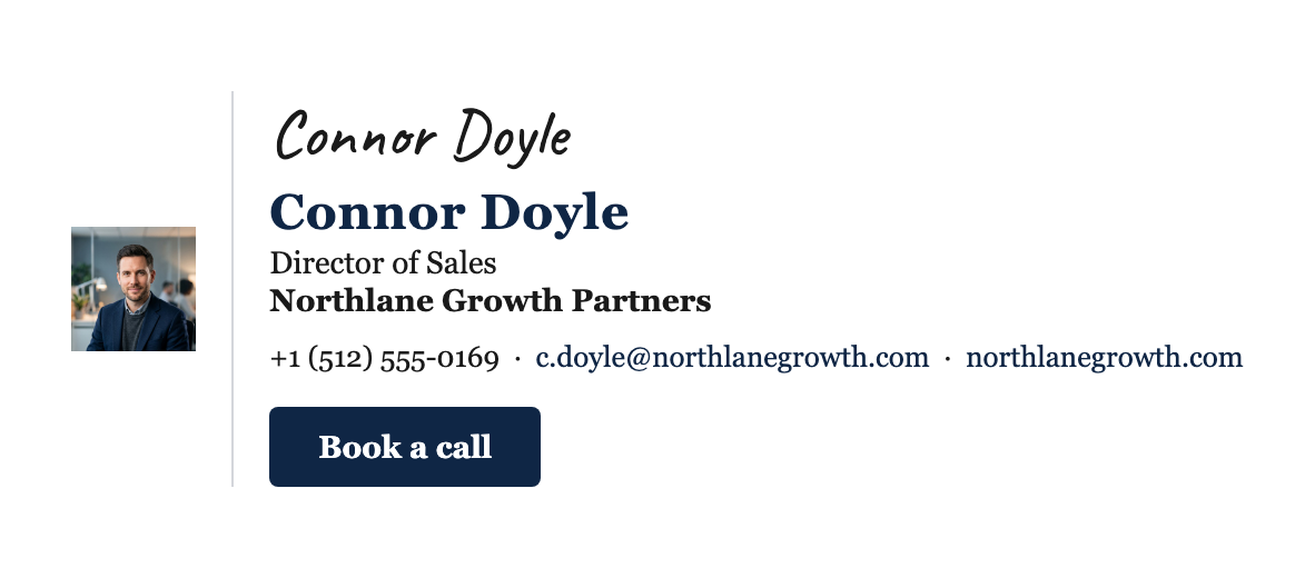 Email signature for Connor Doyle, Director of Sales at Northlane Growth Partners